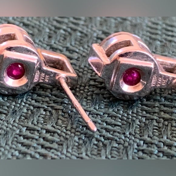 Elle Sterling Silver 925 Cubic Zirconia Stud Earrings Ruby gem Back 3.5 grams - Picture 4 of 9